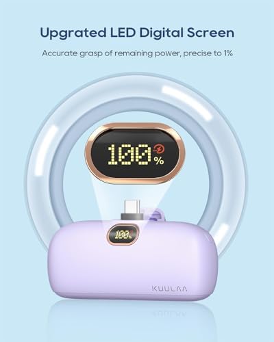 Kuulaa Portable Charger 5000mAh for iPhone 15 16 Power Bank USB-C Portable Phone Charger with Fast Charging (20W) Mini Battery Pack for iPhone 15 Pro/15 Plus/15 Promax/Samsung/Huawei Andriod - Purple - Image 4