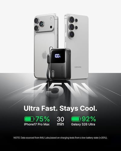 INIU Power Bank, Smallest 10000mAh Portable Charger, Mini 45W Fast Charging USB C Battery Pack with USB C Cable, Travel Essentials Powerbank for iPhone 17 Pro Max /16/15 Series, Samsung S25, iPad etc - Image 3