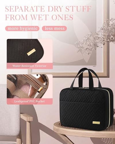 HOTOR Travel Toiletry Bag - Toiletry Bags for Women with Hanging Hook - Spacious Travel Bags for Women/Big Comparment, Makeup Bag Waterproof Travel Essentials, Black, 28.4 x 22.6 x 8.1 cm - Image 5