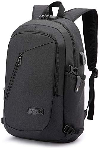 WENIG Anti-Theft Laptop Backpack,Business Travel Backpack Bag with USB Charging Port Lock,Water Resistant College School Computer Rucksack Work Backpack for Mens Womens Fits 15.6 Inch Laptop-Black