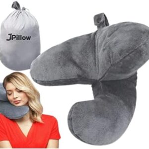 J-pillow Travel Pillow (no scarf) - Complete Support for Head, Neck and Chin, Multi-Patented. British Invention of the Year. Best Neck Pillow for Airplanes. (Silver Grey)