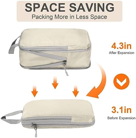 Compression Packing Cubes,4 Set Ultralight Packing Cubes for Carry on Suitcase, Travel Packing Essentials for Suitcase Organizer Bags Set, Durable Travel cubes for Luggage (Set of 4, Beige) - Image 4