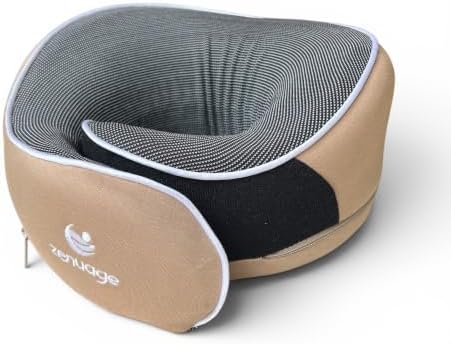 Luxury Memory Foam Travel Neck Pillow, 100% Cotton Jersey, 360° Support, with Mesh Travel Case, Flight Cushion, Eye mask and Ear Plugs, Essentials for flying, Adjustable Size, UK Brand (Latte) - Image 2