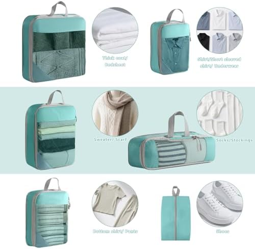 6PCS Compression Packing Cubes for Suitcases and Backpack with Shoe Bags Travel Organiser Essentials Bag for Luggage Storage (Lake Blue) - Image 5