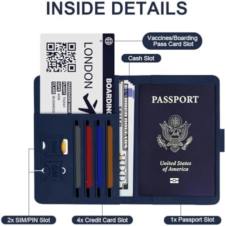 OFFCUP Passport Holder Cover, PU Leather Passport Cover and Luggage Tag Set with RFID Blocking Travel Wallet, Universal Travel Wallet Case Organiser for Money, Boarding Passes, Credit Cards Dark Blue - Image 4