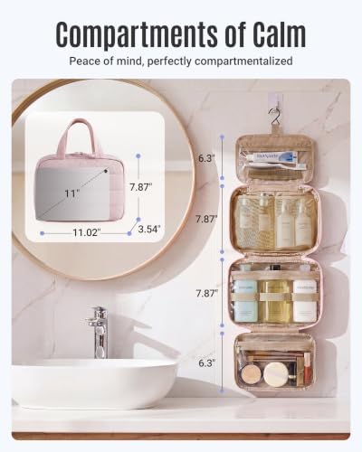LIGHT FLIGHT Hanging Toiletry Bag for Women, Travel Wash Bag | Full-size Toiletries, Cosmetic & Skincare Storage, Travel Accessories, Utral Lightweight, Baby Pink - Image 2