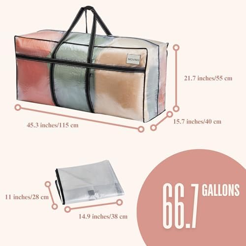 VENO 1 Pack Extra Large Moving Bags, Christmas Tree Storage Bin,Heavy Duty Moving Boxes, Large Storage Bins with Lids Alternative for College, Packing Supplies Essentials (Clear, 1 Pack) - Image 4