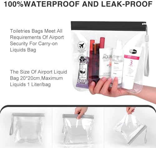 Airport Security Liquids Bags 20x20cm, Clear Travel Toiletry Bags TSA Approved Leakproof Wash Bags Travel Accessories Holiday Essentials for Women/Men - Image 3