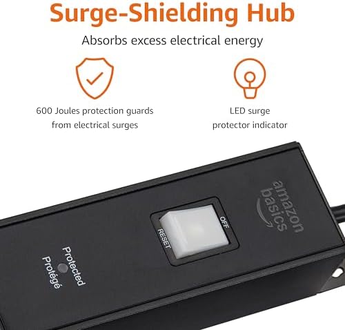 Amazon Basics Heavy-Duty 9-Way Metal Power Strip with Surge Protection, Safety Shutters, Socket Strip Extension, 1.8m Cable, Wall Mountable, 600J, Black - Image 3