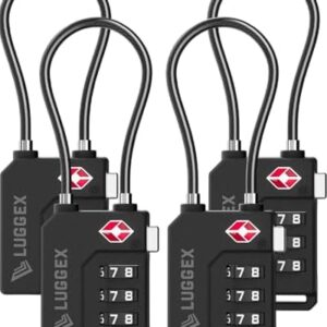 LUGGEX Suitcase Locks, Luggage Locks, TSA Approved Luggage Locks, Gift Box, Ease of Use & Durable(Black,4 Pack) | Travel Lock, Gym Lock, Gift Box, Ease of Use & Durable (Black,4)