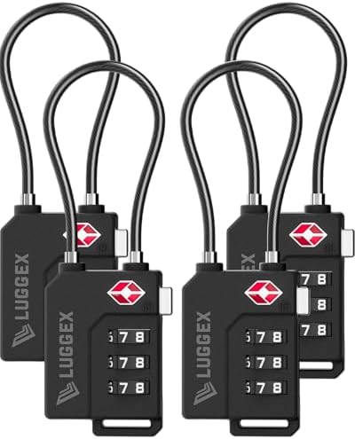 LUGGEX Suitcase Locks, Luggage Locks, TSA Approved Luggage Locks, Gift Box, Ease of Use & Durable(Black,4 Pack) | Travel Lock, Gym Lock, Gift Box, Ease of Use & Durable (Black,4)