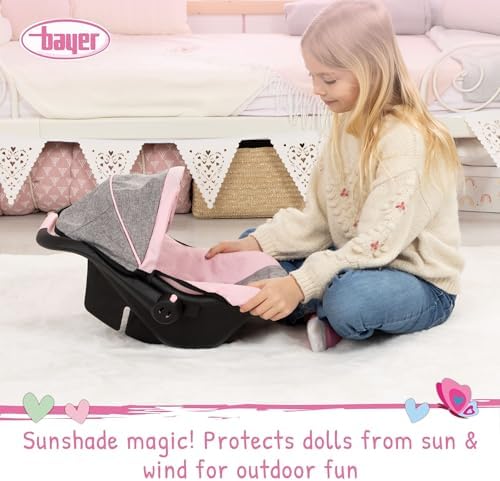 Bayer Deluxe Dolls Car Seat - Baby Doll Travel Car Seat with Sun Canopy - Ergonomic Handle, Safety Seat Belt, Doll Accessories for 46cm Dolls - Role Play Birthday Gifts for Girls, Boys | Fits 18 Inch Dolls and Reborn Babies, Integrated Sunshade, Safety Belt and Ergonomic Handle for Easy Transport - Image 5