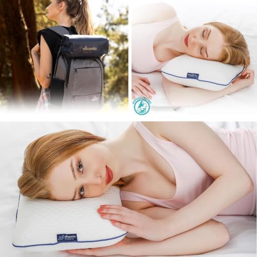 alkamto Travel Pillow - Ergonomic Neck Support Camping Memory Foam Pillow with Temperature-Regulating Pillowcase - Included Waterproof Travel Carry Bag - Image 6