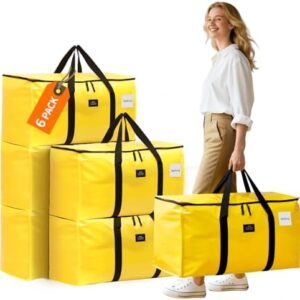 Moving Bags and Storage Bags - 95L Heavy Duty Moving Boxes with Reinforced Bottom & Wrap-Around Handles, Tear-Resistant Reusable Larege Packing Bags for Home, College Dorm, Christmas Decor, 6 Pack