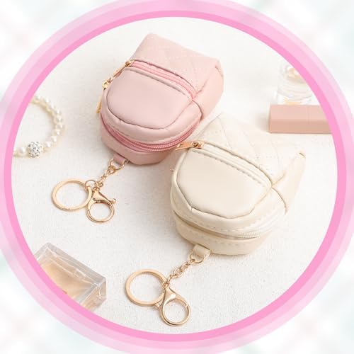 2pcs Mini Backpack Cute Cosmetic Bag for Women PU Leather Makeup Bag Creative Key Pocket Key-Chains Pendant Backpack Keyrings Lipstick Bag Card Holder Data Cable Organizer Zipper Pouch - Image 4