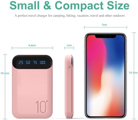 Portable Charger 10000mAh Slim USB C Input and Output Power Bank with LED Display Lightweight External Battery Pack Compatible for iPhone 14/13/12, iPad, Samsung etc. (pink(mini)) - Image 6