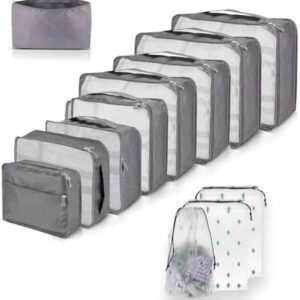 12 PCS Large Packing Cubes for Suitcases Various Sizes Suitcase Organiser Bags Lightweight Waterproof Luggage Organiser Bags (12, Gray)