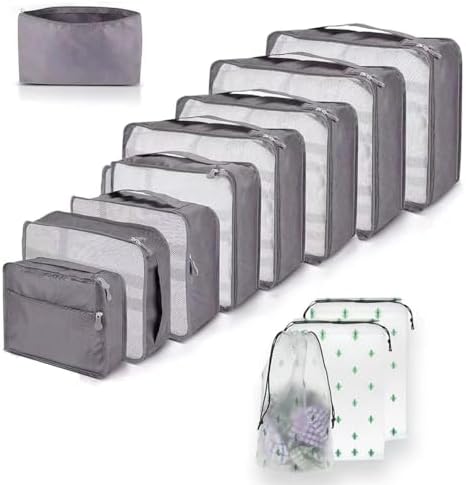 12 PCS Large Packing Cubes for Suitcases Various Sizes Suitcase Organiser Bags Lightweight Waterproof Luggage Organiser Bags (12, Gray)