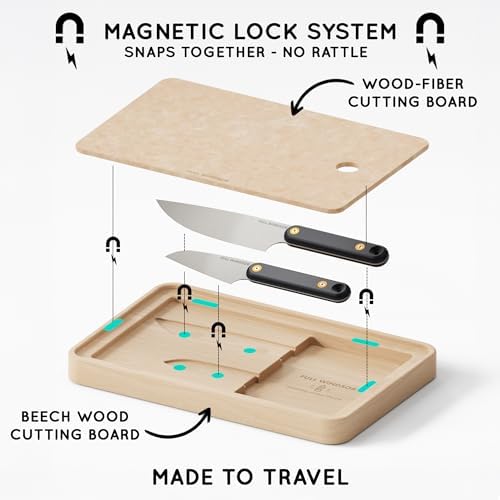 FULL WINDSOR - MagKnives Magnetic Camping Chopping Board and Knife Set - Portable Camping Kitchen Prep Kit with 2 Wood Cutting Boards, 6" Chef Knife, 3.5" Utility Knife, Carry Bag for Outdoor Cooking - Image 3