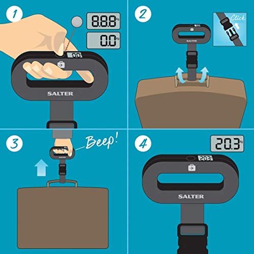 Salter Digital Luggage Scale, 40 Kg | Easy-grip handle, clip strap fastening, LCD digital display, compact portable design, battery included, 0.1 g increments - Image 5