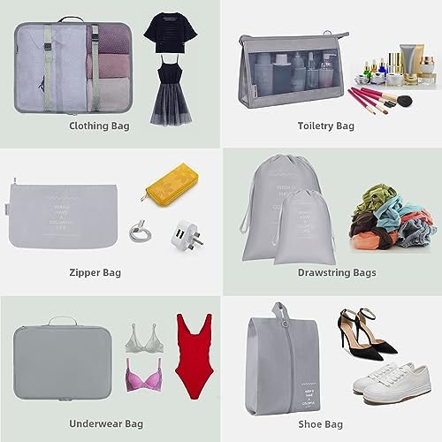 Packing Cubes for Suitcase,Lychico 9pcs Travel Luggage Packing Organizers Waterproof Travel Essentials Bag Clothes Shoes Storage Bags, Gray - Image 5