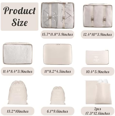 Packing Cubes for Suitcases, MOFELON 9 PCS Packing Cubes for Backpack, Waterproof Luggage Suitcase Organiser Bags, Travel Essentials Bag for Clothes Shoes,Travel Accessories (Beige) - Image 2