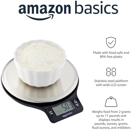 Amazon Basics Digital kitchen scales with LCD display (with batteries), Black and Stainless Steel, BPA free, Weighs up to 11 pounds - Image 2