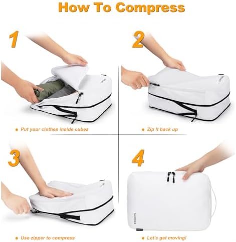 Compression Packing Cubes, Lumesner 8 Set Travel Essentials Packing Cubes for Carry on Suitcases, Compression Suitcase Organizers Bag Set & Travel Cubes (8-piece, White) - Image 4