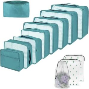 12 PCS Large Packing Cubes for Suitcases Various Sizes Suitcase Organiser Bags Lightweight Waterproof Luggage Organiser Bags (12, Sky Blue)