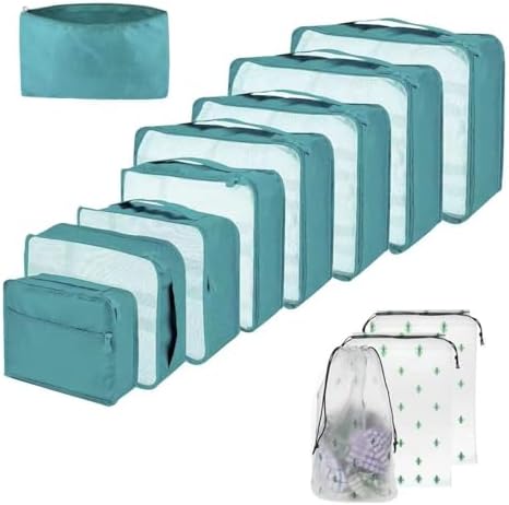 12 PCS Large Packing Cubes for Suitcases Various Sizes Suitcase Organiser Bags Lightweight Waterproof Luggage Organiser Bags (12, Sky Blue)