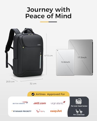 Laptop Backpack for Men, 17.3 Inch 30L Water-Resistant Business Rucksack with USB Charging Port for Travel, Work Commute and Overnight Trips, Black - Image 7