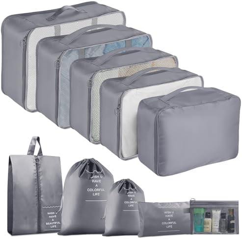 Packing Cubes for Suitcases, 10 pcs Travel Organiser Packing Bags for Clothes Shoes Toiletries Travel Luggage Organizers Storage Bags