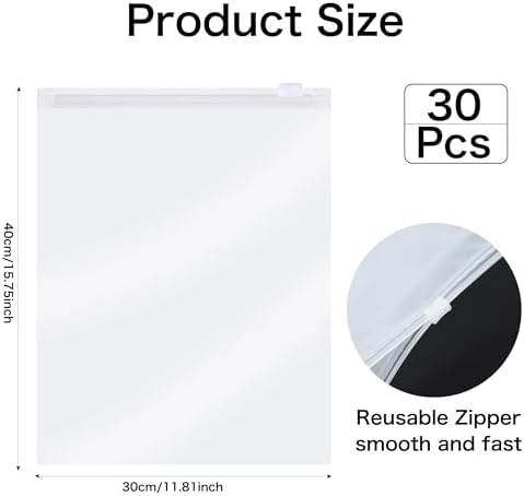 30Pcs Large ZipLock Bags for Clothes, 40x30cm Plastic Travel Bags, Reusable hospital bag organiser pouches, Waterproof Big Zip lock Bags for Clothes Shoes Cosmetics - Image 2