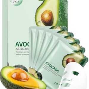 Facial Sheet Mask Set,5Pcs Avocado Hydrating Moisturizing Face Mask Product | Korean Beauty Facial Skin Care, Fade Fine Lines Beach Vacation Essentials, Thanksgiving Christmas Skincare Kit for Women Girl