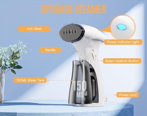 OLAYMEY Clothes Steamer 1600W, Handheld Steamer Clothing 25g Jet Steam Rate for Home Travel, Portable Garment Steamer Iron Removes Wrinkle and Odours with Detachable Water Tank-GY2000 - Image 7