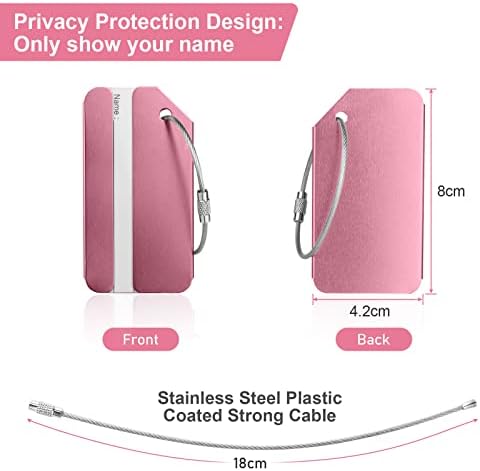 Luggage Tags, 2Pcs Aluminum Alloy Baggage Labels, Suitcase ID Tag Set, Handbag Tag Labels Travel Accessories for Checked Luggage, Hand Luggage and Handbags - Pink & Black - Image 2