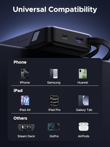 UGREEN Nexode Power Bank with Built-in Cable 20000mAh 45W In & Out Fast Charging 3-Way Output Portable Charger Mobile Phone Battery Pack Compatible with Galaxy S25, iPhone Air/17, iPad, Laptop - Image 9