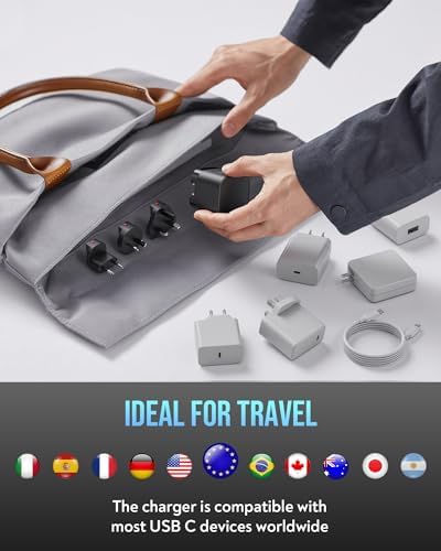 65W Retractable Travel USB C Charger, 3-Ports Foldable Travel Adapter Plug Converter with UK/EU/AU Plugs, Fast Charging for Laptop, for Macbook Pro/Air, for iPhone 17/16/15 series, iPad Pro/Air, Black - Image 3