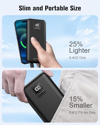 AsperX 2-Pack 10000mAh Power Bank Fast Charging, Portable Charger with Built in Cables USB C Input and Output, Battery Pack LED Display Compatible with iPhone, Samsung, iPad, Tablets, Android, etc. - Image 5