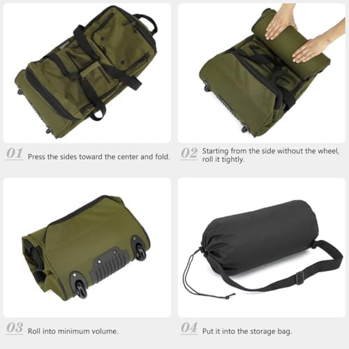 Large Foldable Duffle Bag with Wheels 85-100L Expandable Wheeled Holdall Extra Large Travel Rolling Duffel Bags for Men Women Collapsible Big Soft Luggage Camping, Green - Image 5