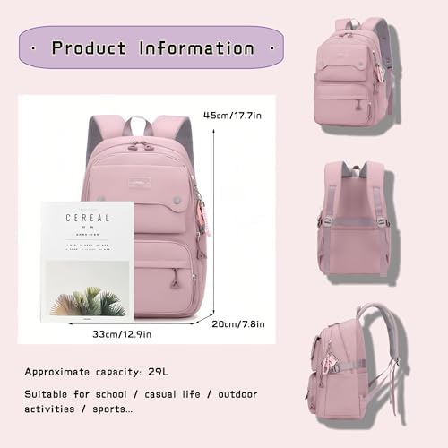 Solid Color School-Bags Backpacks for Teens Girls, Multi-pocket Elementary Girls Bookbags,Lightweight Casual Daypack - Image 3