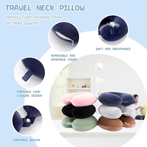 WENGX Travel Pillow Neck Pillow Memory Foam Travel Pillows Head Support Cushion for Airplane Train Car Office Travel Essential Flight Pillows for a Long Hauls Sleeping Rest (Navy Blue) - Image 2