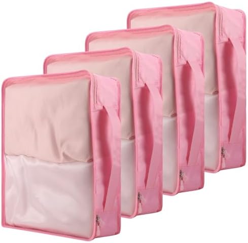 Nagoyuki 4 PCS Large Packing Cubes,40x30x12CM Same Size Suitcase Organiser Bags Compressible Expandable Packing Cubes for Suitcase, Luggage,Handy Helper (Pink)