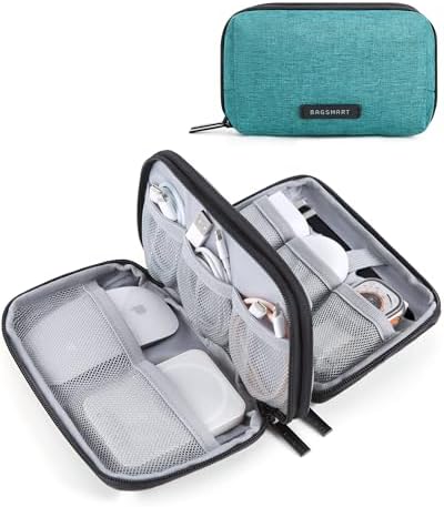 bagsmart Electronics Organizer Travel Case, Cable Organiser Pouch, Travel Essentials, Tech Organiser, Travel Accessories Bag for Charging Cable, Flash Drive, Power Bank, USB, Dark Green