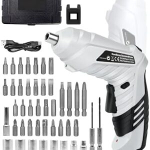 50 Piece Electric Screwdrivers Cordless, 1300mAh Cordless Screwdriver Rechargeable, 3.6V Rotatable 90 Degrees Electric Screwdriver Set for Home DIY, Gift for Man Father's Day, White
