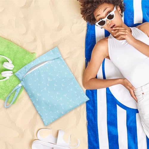 Wet Bag for Swimsuit Pool Travel Baby Cloth Diapers Dirty Yoga Gym Clothes Beach Bags Summer Gifts for Women Men Beach Vacation Essentials Dandelion Blue Waterproof Wet Dry Bag Travel Laundry Bags - Image 6