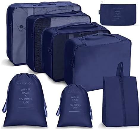 OSDUE Packing Cubes for Suitcase, 8 PCS Travel Organiser Packing Bags Lightweight Waterproof Luggage Packing Organizers for Clothes Shoes, Travel Accessories, Navy Blue