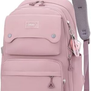 Solid Color School-Bags Backpacks for Teens Girls, Multi-pocket Elementary Girls Bookbags,Lightweight Casual Daypack