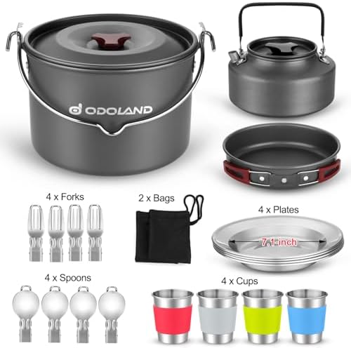 Odoland Camping Cookware Kit for 3-4 People Portable Stainless steel Cooking Set for Camping, Backpacking, Outdoor Cooking and Picnic - Image 2