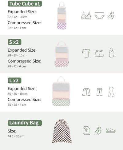 Narwey Packing Cubes for Suitcases, 6 Set Compression Packing Cubes for Backpack, Packing Cube Storage Bags, Suitcase Luggage Packing Organiser for Travel Essentials Accessories (Checker Combined) - Image 6